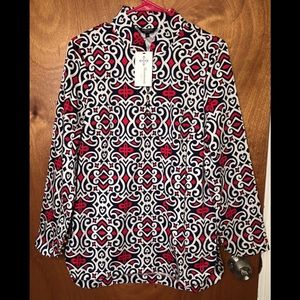 NWT HAMPTONITE BLUE/WHITE/PINK PRINT TOP SIZE M